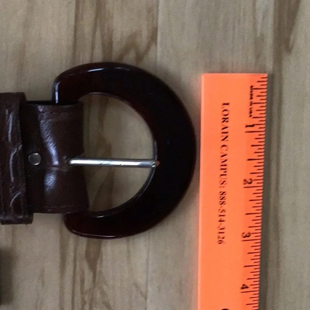 Faux Reptile Alligator Crocodile Brown Belt With Round‎ Amber Buckle Size 14